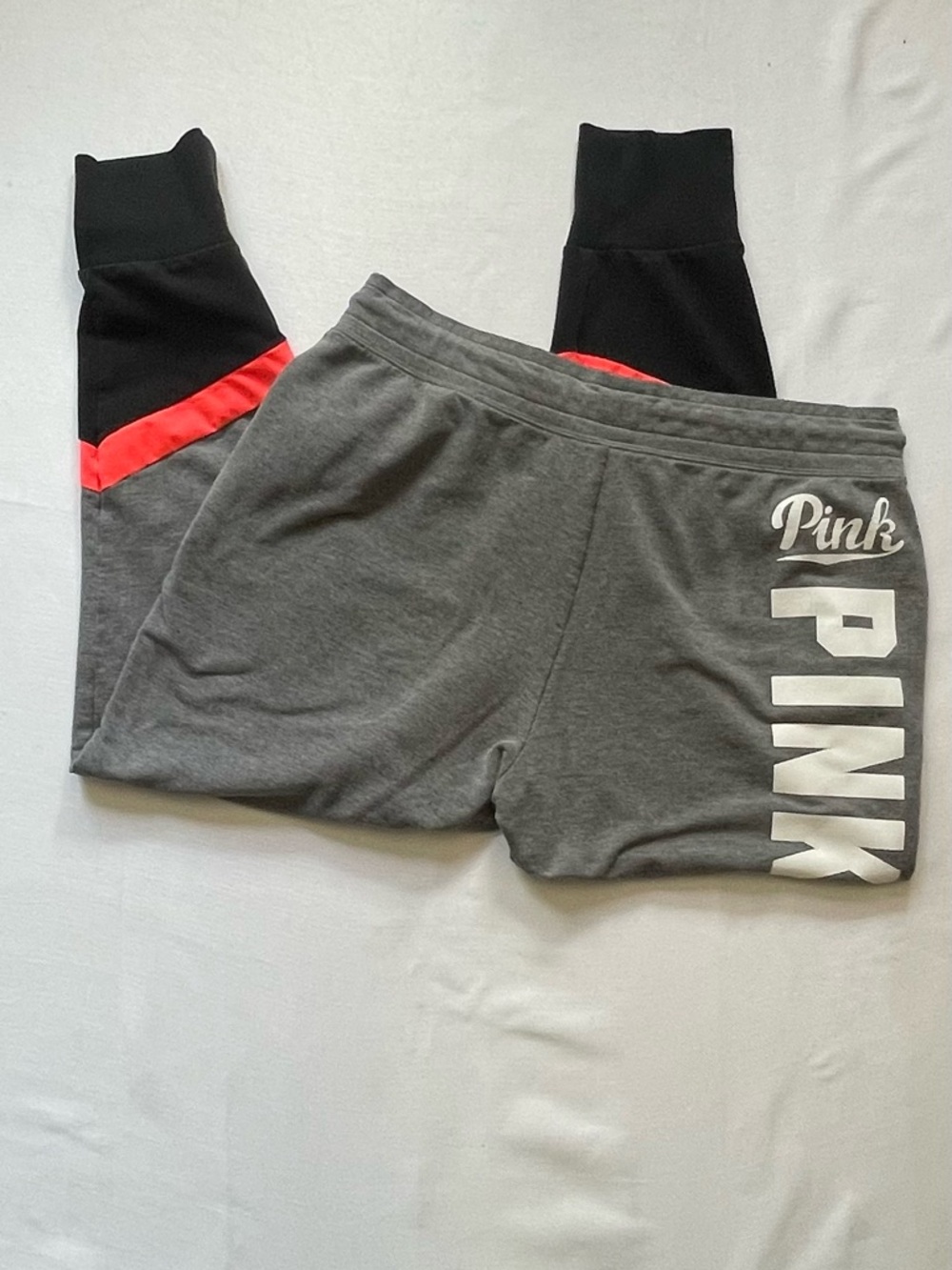 PINK Victoria's Secret womens Gray & Black Jogger Bottoms with orange Accent